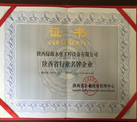 陝西省行(háng)業**企(qǐ)業證書(shū)